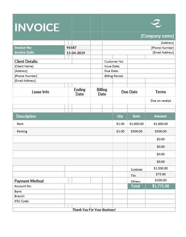 Commercial Lease Invoice Template PSD template